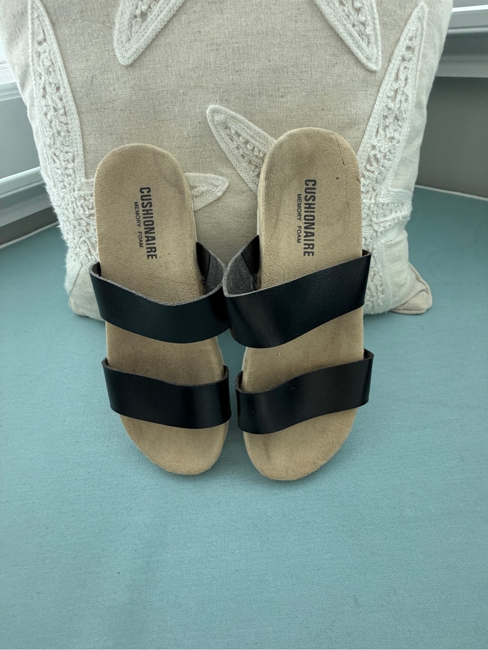 Cushionaire Black Double-Strap Slide Sandals for Women